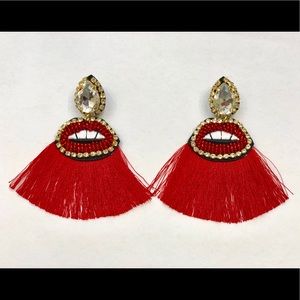 Red kiss tassel earrings
